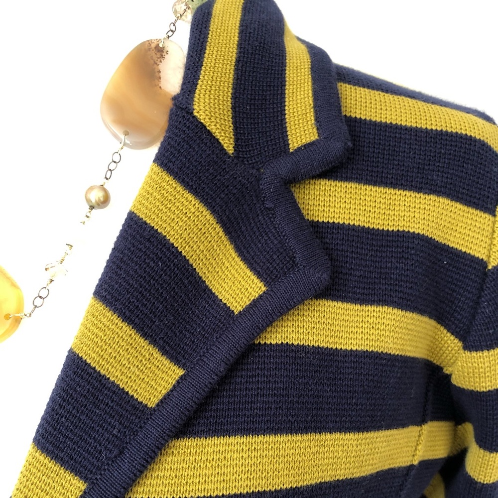 Audrey & Grace striped knit blazer olive and navy